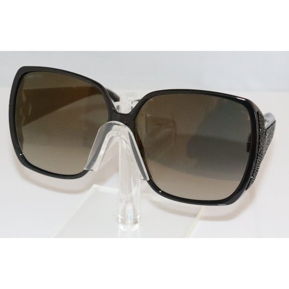 New Jimmy Choo Women\'s Black Glitter Oversized Frame Sunglasses